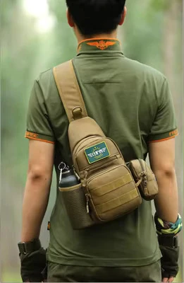 Ergonomic Tactical Sling Backpack Worn on the Back Person wearing a tactical sling backpack on their back, showcasing its ergonomic fit and compact design for outdoor use.